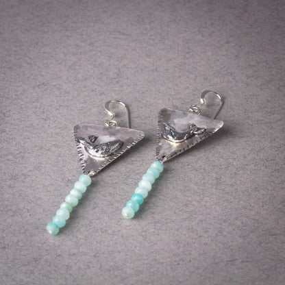 Whale Triangle Silver Handcrafted Dangle Earrings with Amazonite