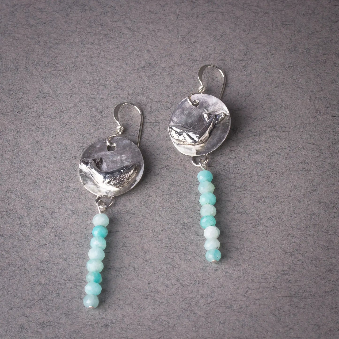 Humpback Whale Earrings in Silver, Amazonite Gemstone Earrings, Ocean Jewelry