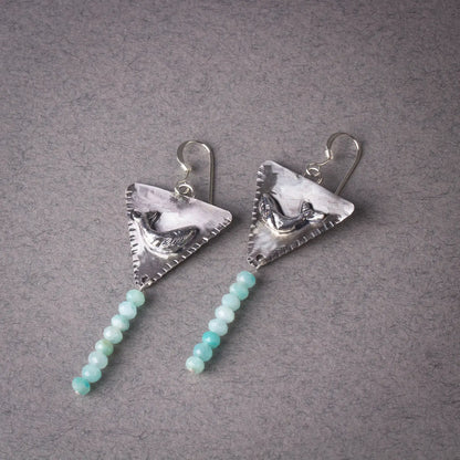 Whale Triangle Silver Handcrafted Dangle Earrings with Amazonite