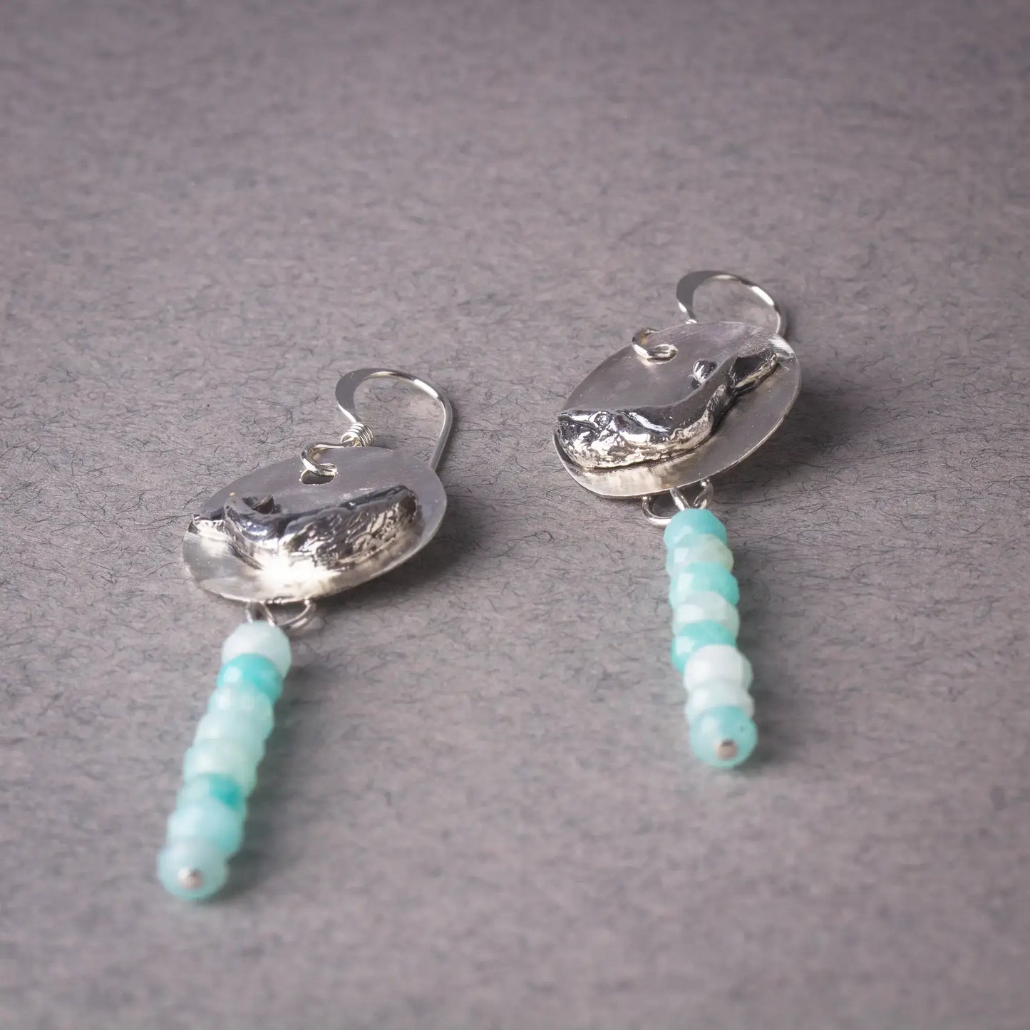 Humpback Whale Earrings in Silver, Amazonite Gemstone Earrings, Ocean Jewelry