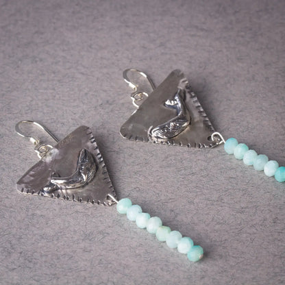 Whale Triangle Silver Handcrafted Dangle Earrings with Amazonite