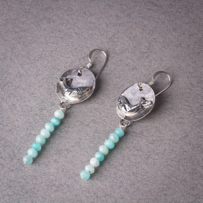 Humpback Whale Earrings in Silver, Amazonite Gemstone Earrings, Ocean Jewelry