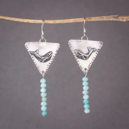 Whale Triangle Silver Handcrafted Dangle Earrings with Amazonite