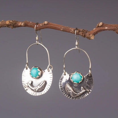 Humpback Whale Earring, Amazonite Silver Dangles, Hand Crafted Statement Dangles